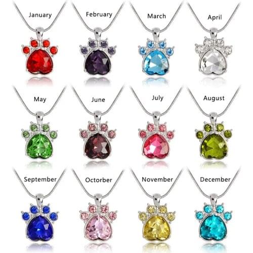 New Cute Dog Claw Cat Claws Inlaid In December Birth Stone Fashion Pendant Necklace Choker Statement Jewelry Women Girl