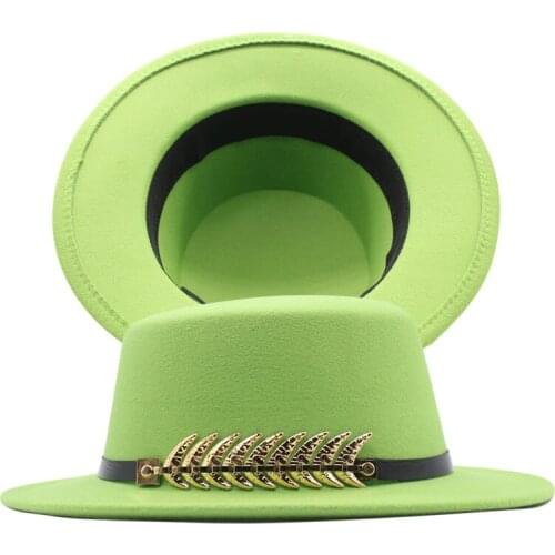 Solid Color Imitation Woolen Hat Women Felt Fedoras Winter Women Men Simple Wide Brim Flat Metal leaf Top Hats Bucket Hat