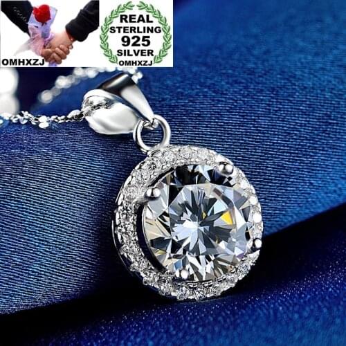 OMHXZJ Wholesale CA419 European Fashion Woman Girl Party Birthday Wedding Gift Round Zircon 925 Sterling Silver Pendant Charm