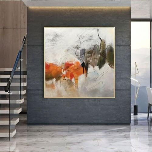 Handmade orange oil painting large modern oil painting hand-painted abstract painting living room wall decoration art picture