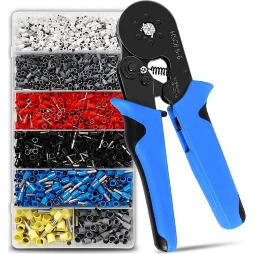 HSC8 6-6 self-adjusting Hexagonal Crimping Pliers with 1900 Pieces Ferrule set - 0.25 - 6 mm² Wire End Ferrules Tool Kit