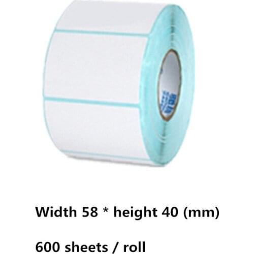 Width 58 * height 40mm thermal printer label paper blank 600 sheets / roll product price barcode QR code waterproof sticker