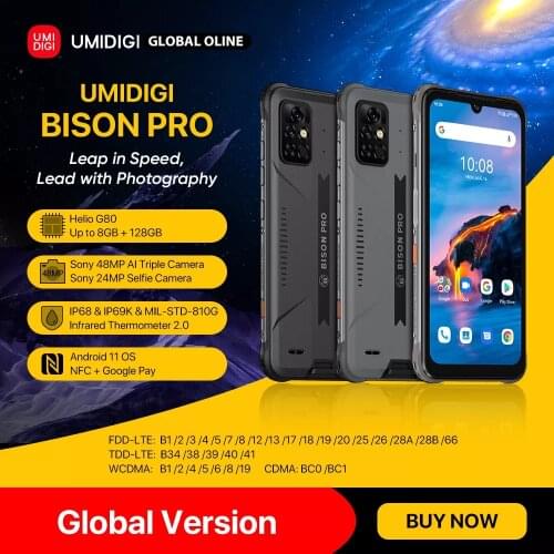 UMIDIGI BISON Pro 128GB Global Version Smartphone IP68/IP69K Helio G80 NFC 48MP Camera 6.3"FHD+ Screen 5000mAh