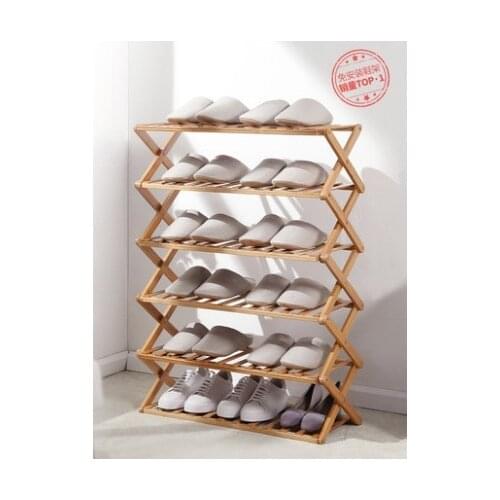 Shoe rack multi-layer simple home economy rack storage rack at the door of dormitory folding bamboo shoe cabinet without install