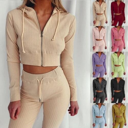Long Sleeve knitting Caual Suit For Women Sport Clothes 2piece Set Fashion 2020 Autumn Outfits Knit Set Solid color Outwear