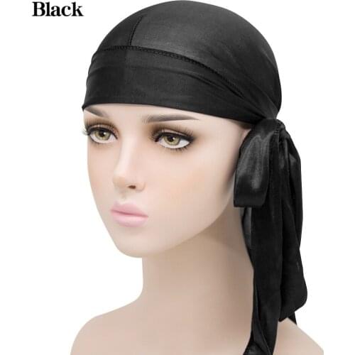 Unisex Long Men and Women Velvet Breathable Bandana Hat du rag long tail headwrap chemo cap Solid Color Headwear