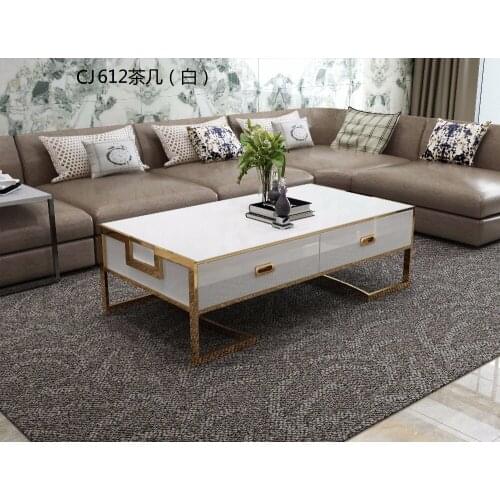 XM612W Tempered glass surface solid wood drawer 304 stainless steel frame corner Entrance tea coffee table TV stand cabinet sets