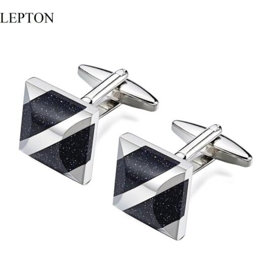 Lepton Low-key Luxury Star Stone Cufflinks for Mens Shirt Brand Cuffs Cufflink High Quality Square Blue Sandstone Cuff links