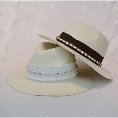 LongBaiLi Winter White Wool Felt Fedora Hat For Women Chapeau Jazz Hat Wide Brim SWDW025