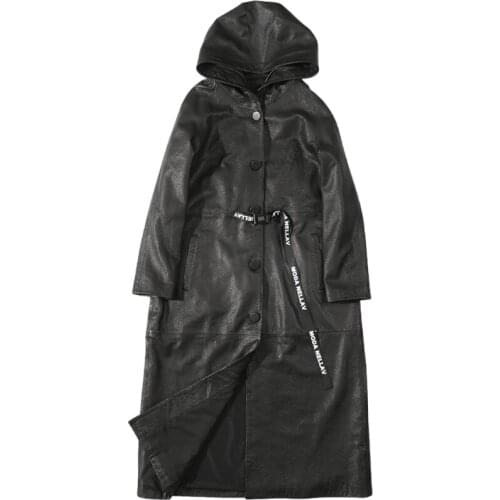 2020 spring new Leather Leather Female Long Section Sheepskin Windbreaker Self-cultivation Real Leather Jacket Jacket Women