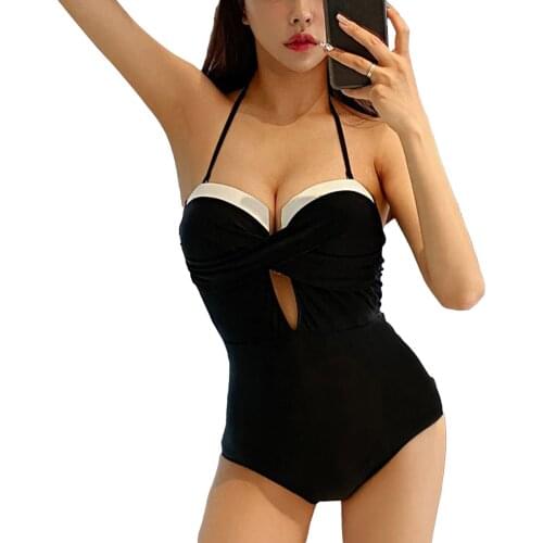 Women Casual Swimwear, Black Sleeveless Boat Neck Off-the-shoulder Swimsuit, M/ L/ XL