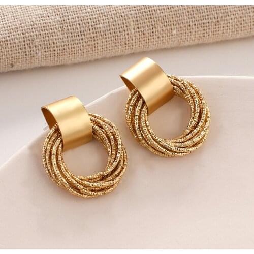 AENSOA 2021 Fashion Gold Color Drop Earring For Women Thin Metal Twist Round Earring Pendant Statement Wedding Party Jewelry