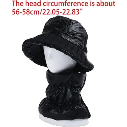 Women Men Winter 2 Pieces Bucket Circle Scarf Set Shiny Metallic Knitted Letters Embroidery Fisherman Cap Thick Plush Lined H9ED