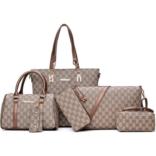 6 Piece Set Women Crossbody Bag 8 Figure Pattern Handbag New Print Purse 2020