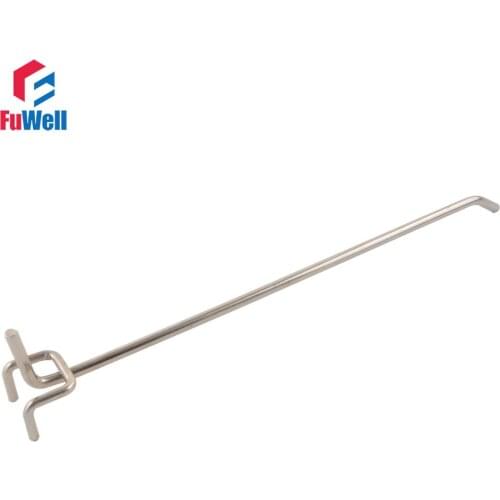 10pcs 200mm Length Supermarket Display Peg Board Hooks 5mm Wire Dia. Metal Chrome-plated 25mm Hole Pitch Pegboard Hooks