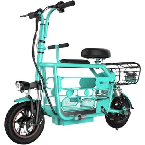 12 inch parent-child electric bike 48v 400w lithium battery e bike Carbon steel frame 2 seat electric bicycle with basket e-bike