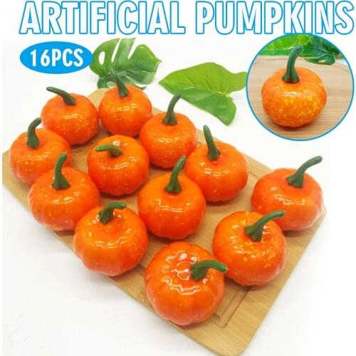 16Pcs Halloween Artificial Pumpkins Mini Yellow Foam Pumpkin Autumn Harvest Simulation Props Garden Party DIY Crafts Decoration