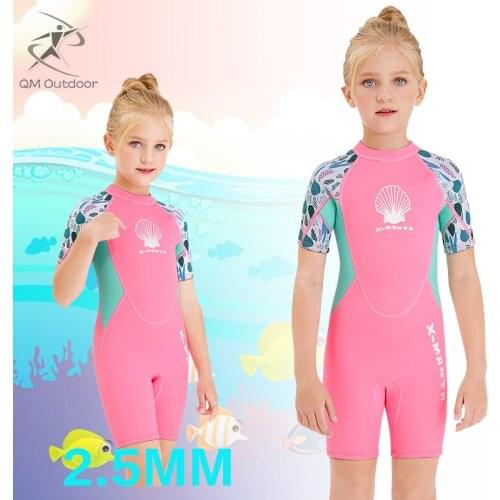 2.5mm Neoprene Girls Short Sleeve One-piece Wetsuit Diving Suit Sunscreen Surf Jellyfish Clothing Uv Protection Swimwear
