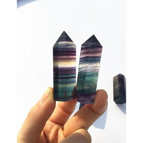 2PC Natural stripe color fluorite crystal column furnishings