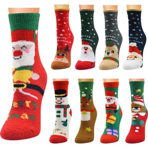 3/4/5 Pcs Christmas Cartoon Socks Women Cute Deer Print Pattern Cotton Wool Warm Xmas Party New Year Gift Sleep Mid Length Sock
