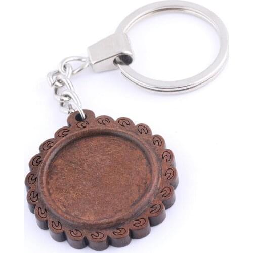 5pcs Fit 25mm Cabochon Wood Keychain Base Setting Blanks Diy key chain making accessories
