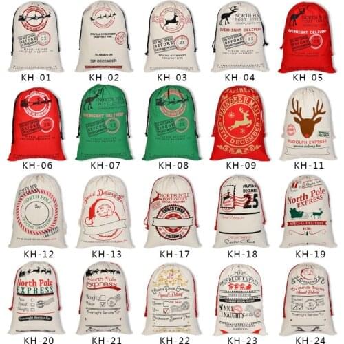 50pcs Wholesale Christmas Gift Bag Large Canvas Santa Sack Color Elk Organic Heavy Canvas Drawstring Candy Cane Red Strip Bag