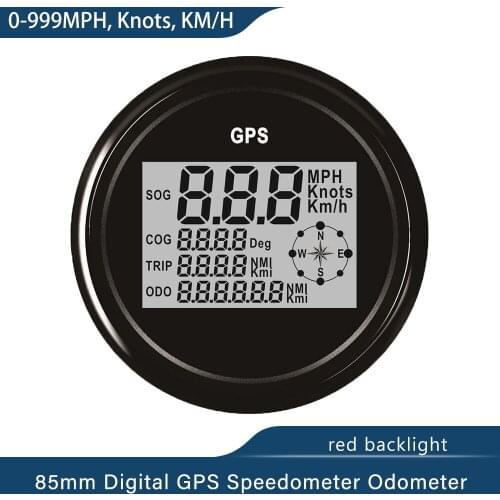 85mm Waterproof Digital 0-999km Knots MPH GPS Speedometer Odometer for Auto Marine Truck Universal with Backlight 3-3/8'' 9-32V