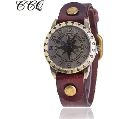 CCQ Brand Vintage Cow Leather Bracelet Star Watch Casual Luxury Women WristWatch Quartz Watch Relogio Feminino 1309
