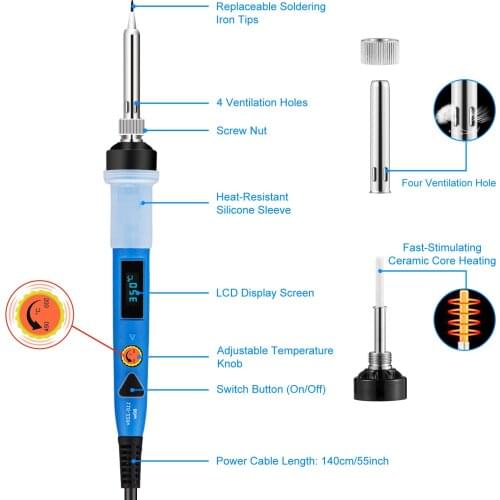 80W electric soldering iron European standard 220V/110V digital display thermostat thermostat electric soldering iron set tool