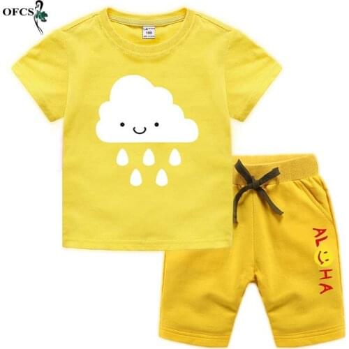 Hot 2-12Year Cotton Summer Children Suit New Soft Cartoon Design Beach Shorts + T-shirt Boy Girl Kids Infant Clothes Cheap Stuff