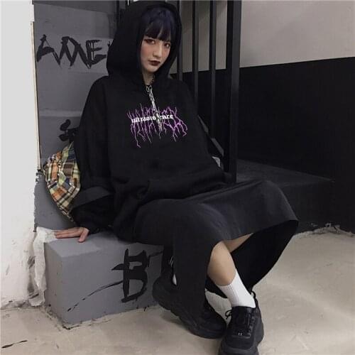 Harajuku Hoodies new casual women Letter Flame Print sweatshirt women Hip Hop punk streetwear vintage Loose tops hoodies women
