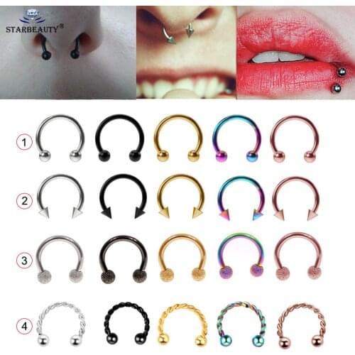 1pcx4Styles1.26/8/10/12mm Fashion Horseshoe Fake Nose Ring C Clip BCR Septum Lip Piercing Falso Nose Rings Hoop For Women Men