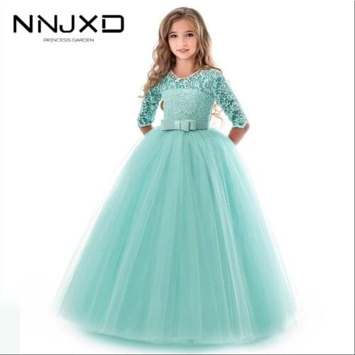 Girls Lace Half Sleeve Dress Kid Girls First Communion Dresses Tulle Lace Wedding Princess Costume Teen Girls Formal Clothes