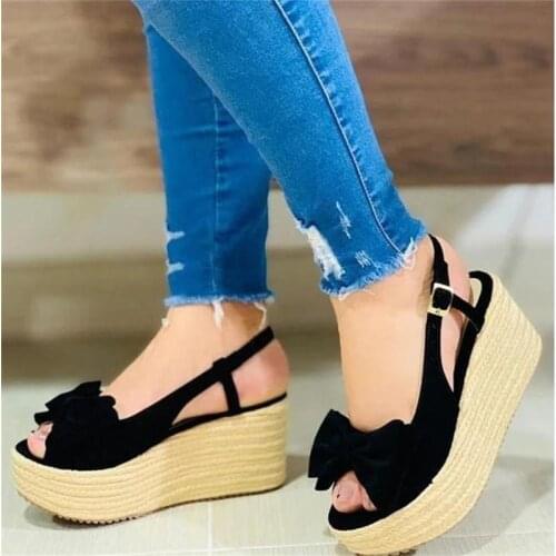 Summer Platform Shoes Women 2021 New Peep Toe Ladies Wedge Sandals With Bowknot 35-43 Large-Sized Female Dress Party Office Shoe