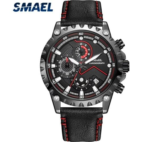 2019 New Quartz Watches SMAEL Brand Casual Mens Watches Date Clock Leather Strap Quartz Business Men Waterproof Watch SL-9006
