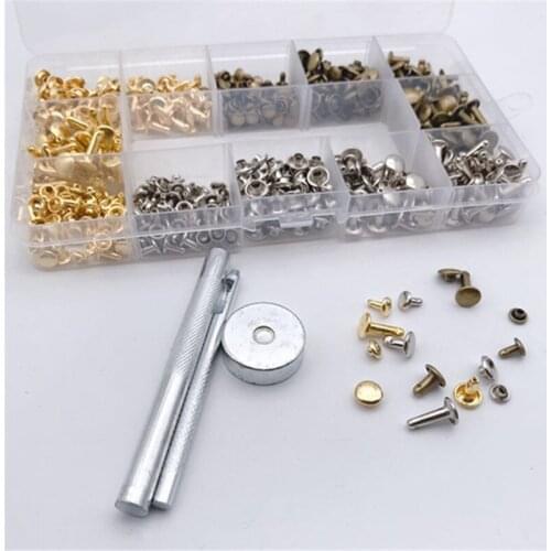 300 Sets Leather Rivets Double-sided Rivet Tubular Metal Studs Rivets Metal Leather Craft with Fixing Tools Kit Storage Box