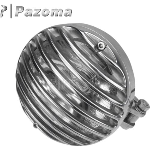 Motorcycle Polish Prison Grill Headlamp Motorbike Billet Aluminum High/ Low Beam Headlight for Harley Chopper Bobber Cafe Racer