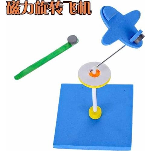 Students' science and technology make inventions DIY magnetic rotating aircraft physical science experiments homemade handmade