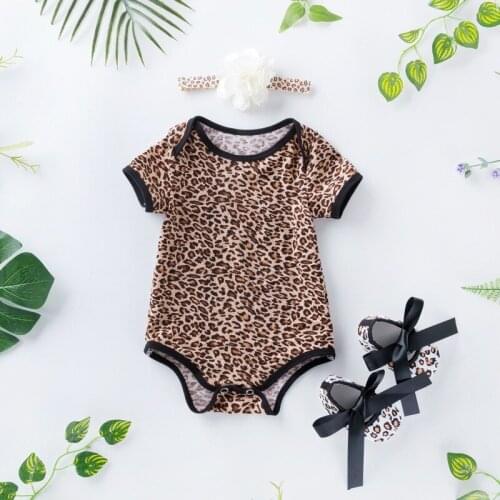 0-18M Newborn Outfits Toddler Baby Girls Clothes Flower Jumpsuit Short Sleeve Rompers + Headband + Shoes Crawling 3PCS Clothing