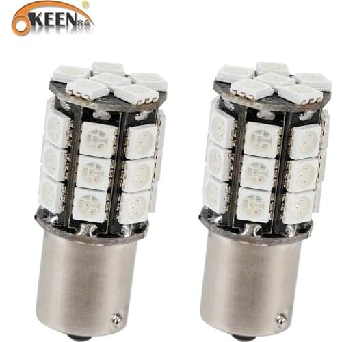 OKKEN 2pcs LED Daytime Running Light For Car 1156 BA15S 5050 27SMD Auto Reverse Bulb 12VYellow Brake Fog Parking Tail Cabin Lamp