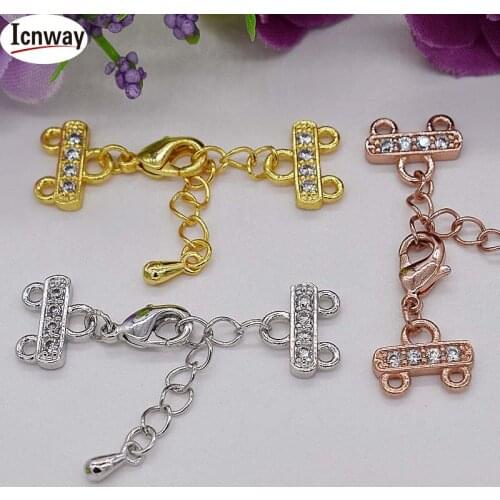 Wholesale 2pcs Rhinestone inlay silver Plated 2rows clasp 1*4cm For DIY bracelet necklace Free shipping icnway
