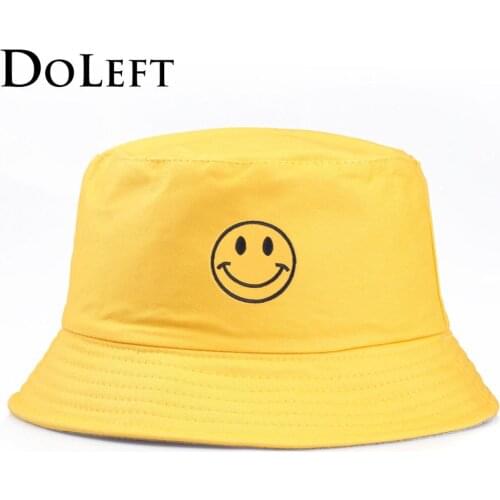 Unisex Bucket Hat Women Embroidery Cartoon Smile Fisherman Hat Fashion Simple Outdoor Couple Visor Sun Caps gorro pescador