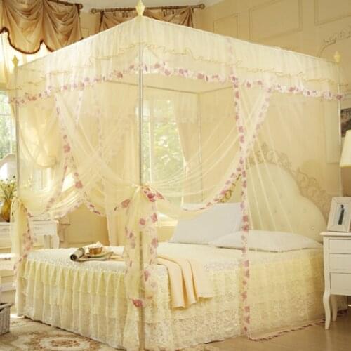 Full Set Bed Net and Frame Hanging Corner Post Romantic Mosquito Net Lace Princess Girl Canopy Bed Curtain Queen King