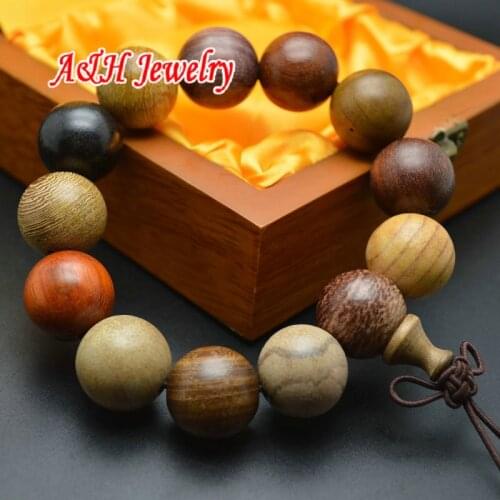 5pcs High Qualtiy 15~18mm Colorful Wood Stupa Bracelets 8'' Fashion Men Prayer Mala Jewelry