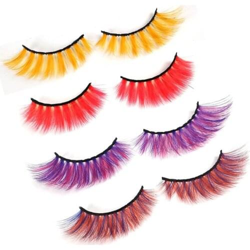 Wholesale 50/100/200 3D False Colored Eyelashes Natural faux mink fluffy Eye lash Extension Makeup Cosplay Colorful Eyelash