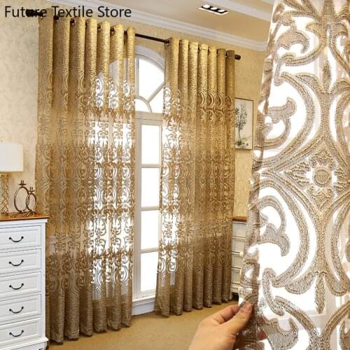 2021 Luxury European Embroidered Curtain Balcony Villa Palace Golden Sunshade Curtain Living Room Dining Room Bedroom Curtain