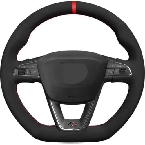 Car Steering Wheel Cover Hand-stitched Black Suede For Seat Leon Cupra R Leon ST Cupra Leon ST Cupra Ateca Cupra Ateca FR