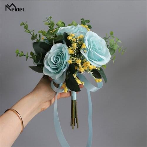 Meldel Handmade Wedding Bouquet Flower Bride Bouquet Wedding Supplies Silk Rose Babys Breath DIY Bridal Hand Flower Wholesale
