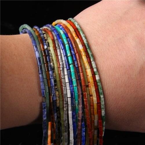 38types Gemstones Tube Beads For Jewelry Making Natural Jaspers Column Tubular Bead Jad Crystal Cylindrical Beads Diy 15" 2x4mm