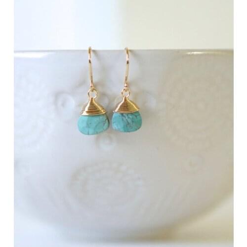 Turquoise and Gold Wire Wrap Earrings | Turquoise Earrings Turquoise Howlite Dangle Earrings. Tangarine Orange Earrings